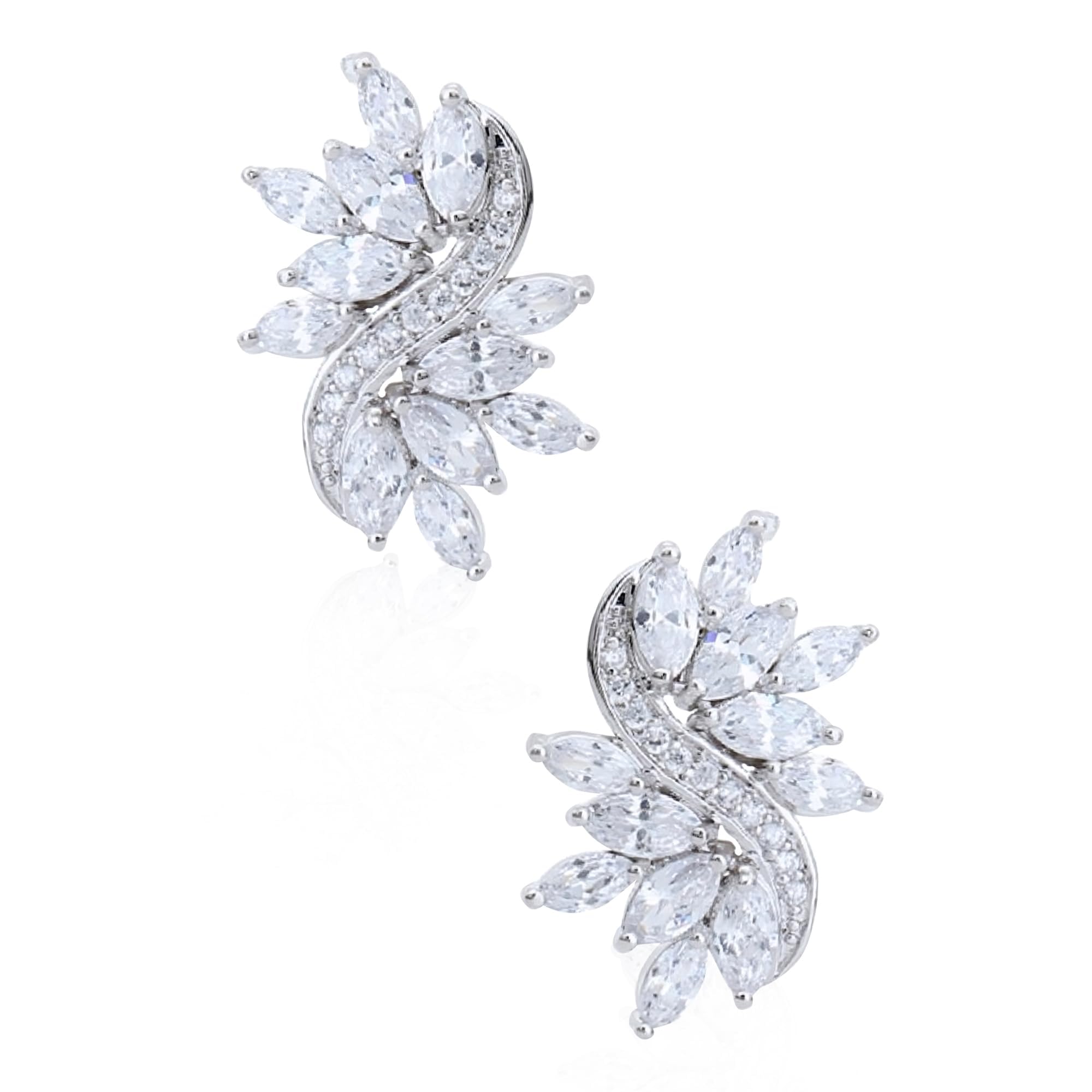 Women 18ct White Gold Plated Crystal Cluster Wedding Stud Earrings for Women