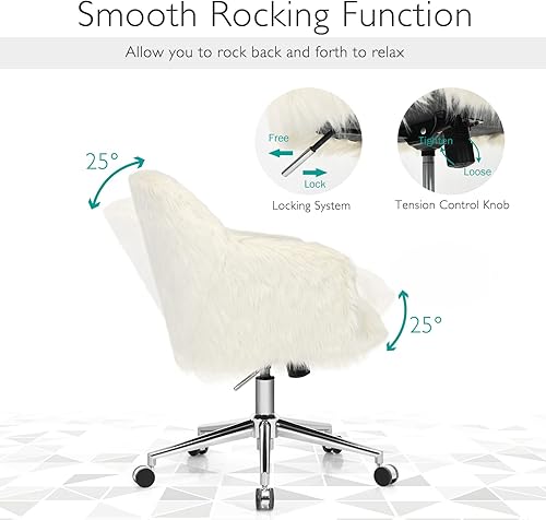 Miniatura 8 de COSTWAY Silla de escritorio de piel sintética, silla giratoria tapizada esponjosa para maquillaje con altura ajustable, reposabrazos, silla de