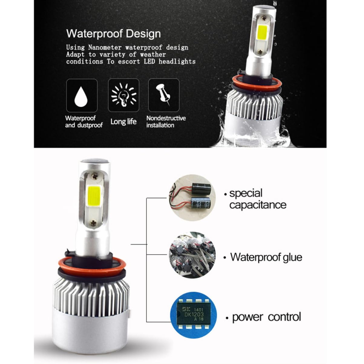 OUNONA 4pièces Ampoules Led Étanches Phare Intégré Haute Et Basse Lumière Pour Voiture