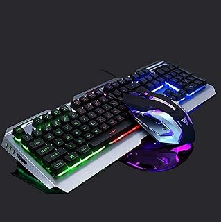 Iron Backlit Gaming Keyboard and Mouse Combo,Rainbow Keyboard Color Changing Full Size 104,Lighted Keyboard,Metal Computer Keyboard,Gaming Mouse,USB Wired Keyboard Raised Keys,for Xbox One PS4 Gamer