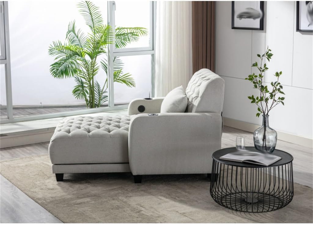 Living Room Leisure Sofa with Side Storage Pockets and Wooden Legs, Suitable for Rooms and Balconies
