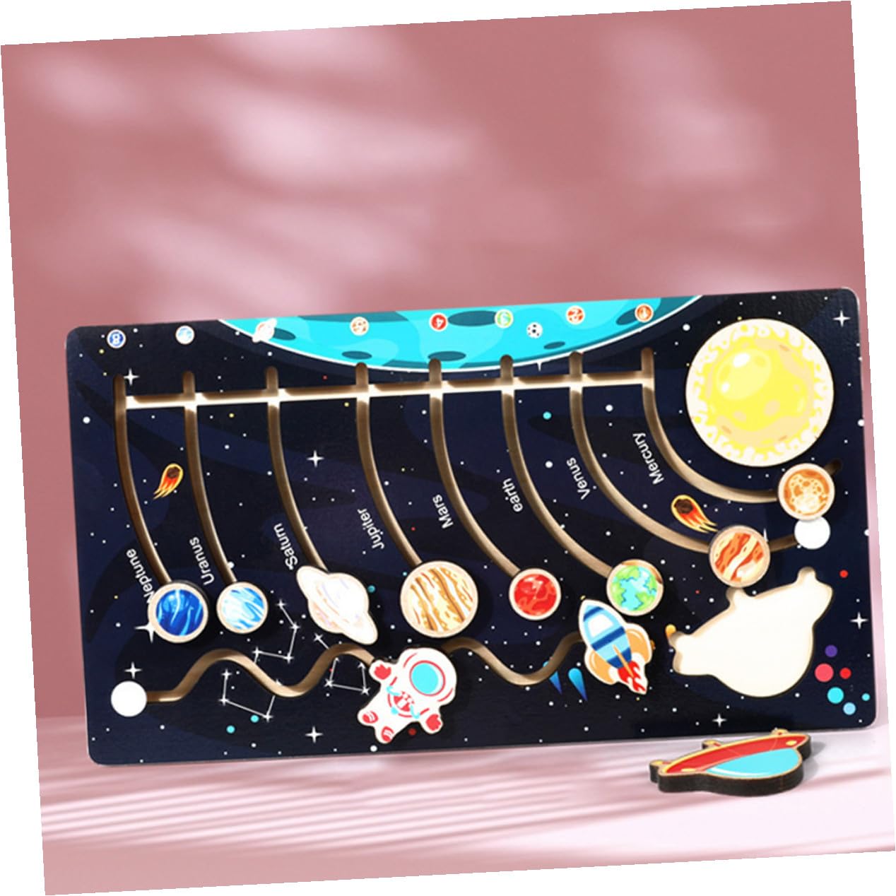 NOLITOY Puzzle Solare in Legno per Bambini 9 Pianeti del Cosmo, Gioco Educativo per Attività Prescolari per Potenziare Riconoscimento delle Sagome e Conoscenza dei Colori