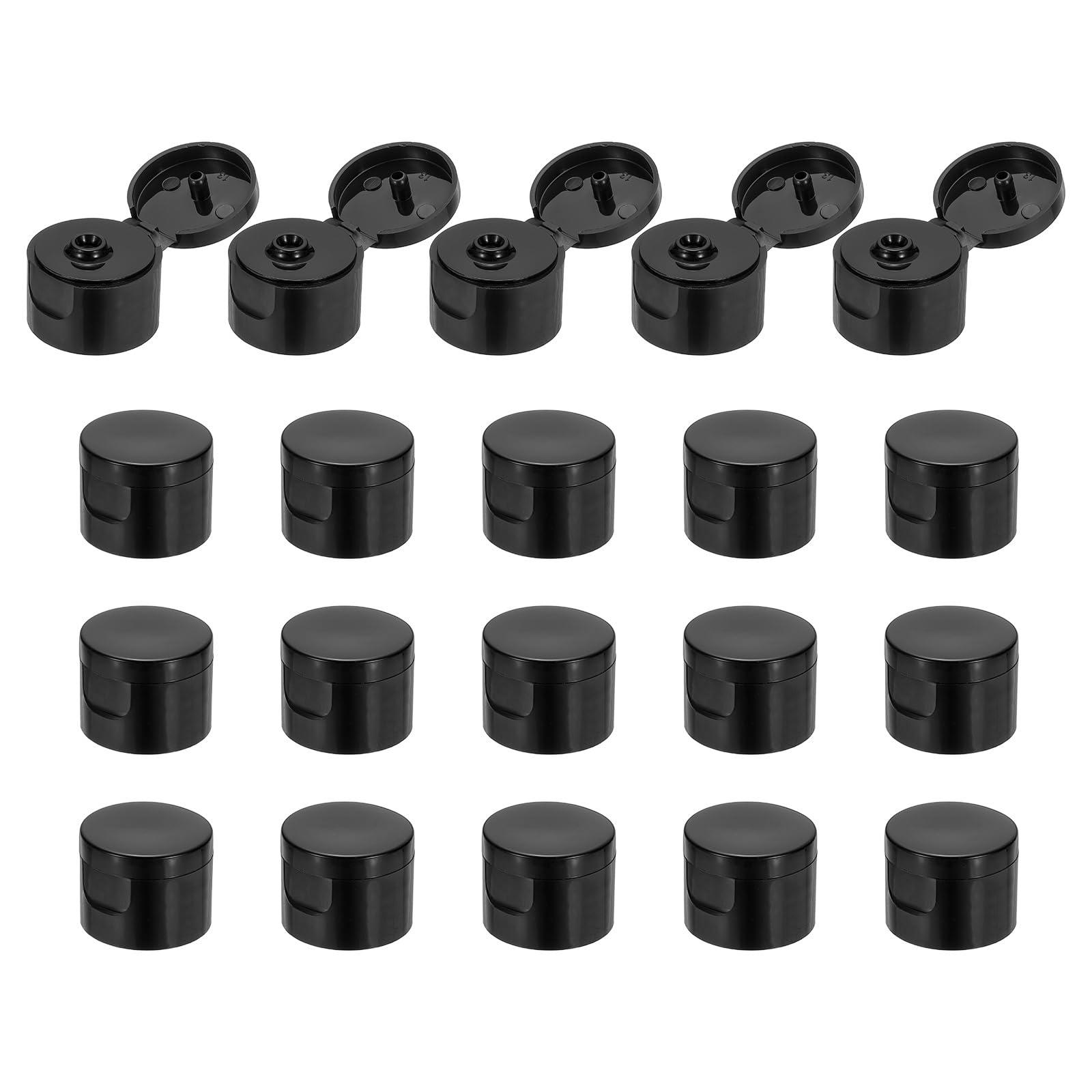 sourcing map 20 Pcs 24/410 Flips Top Caps for Bottles, Replacement Plastic Reusable Non-Spill Bottle Lid for Squeeze Bottles, Refillable Bottles, Plastic, Empty, Shampoo Bottles, Black