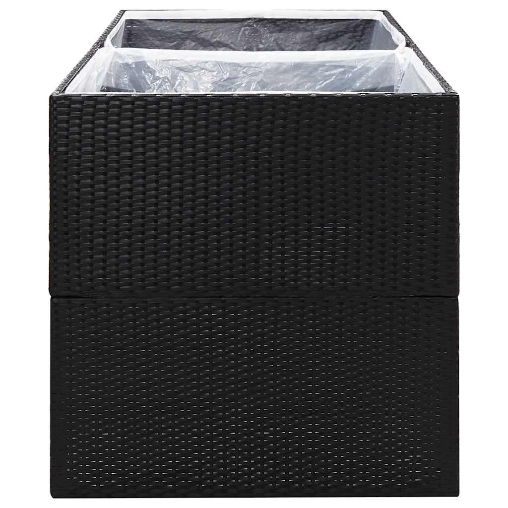 Donica ogrodowa czarna rattan PE 157x80x80 cm duża skrzynia na kwiaty zewnętrzna z otwartym dnem i nylonową wkładką do ogrodu tarasu balkonu