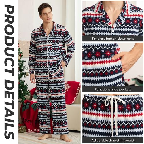 Vulcanodon Mens Ultra Soft Pajama Set, Warm Long Sleeve Prints Sleepwear Cozy Button Down Pjs for Me3