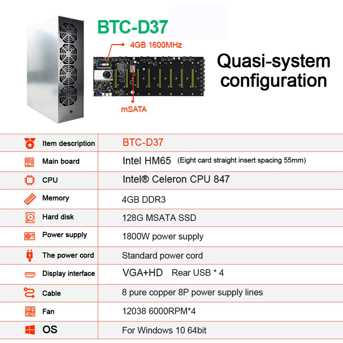 GPU Miner Mining Rig Machine System para Minar ETH Ethereum, 8 GPU Miner  que Incluye Placa