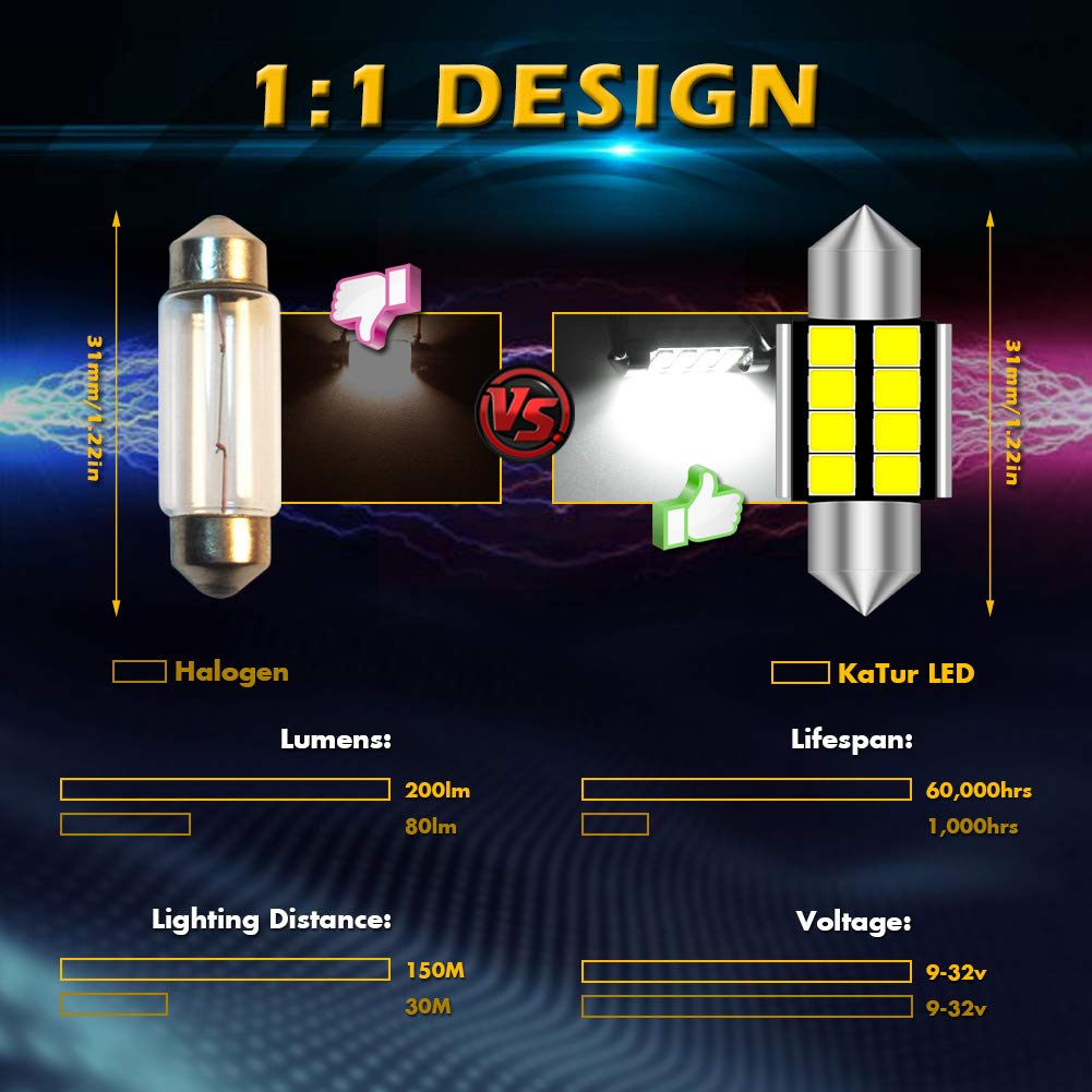 KATUR Super jasne chipsety 5630 aluminium CanBus bez błędów 31 mm DE3175 DE3021 DE3022 6428 7065 LED Festoon mapa drzwi wnętrza samochodu światła kopułowe ksenonowe białe 12 V 10 sztuk