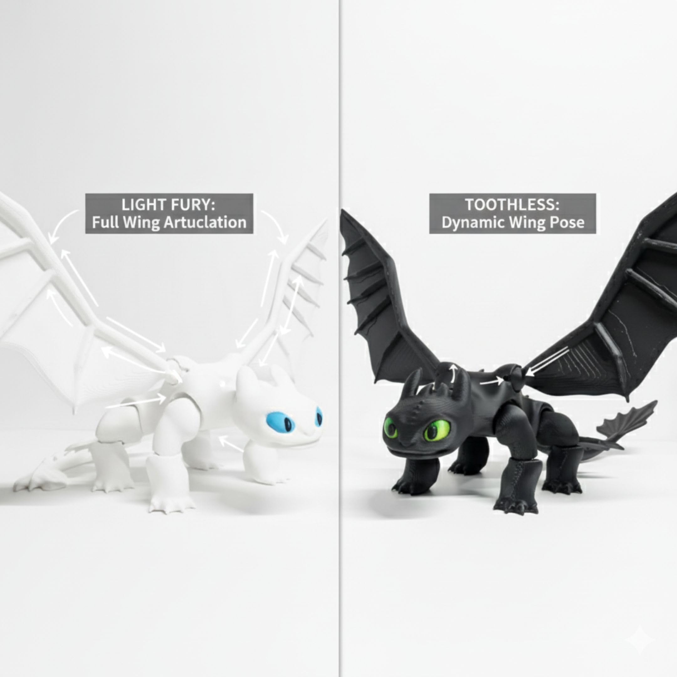 Dragon Toys for Kids, Collectible Toys, Mini Dragon Toy, Dragon Action Figure, mini Figures, Compatible with How to Train Your Dragon Toys, Toothless Dragon, Night Fury (Black-White) 2
