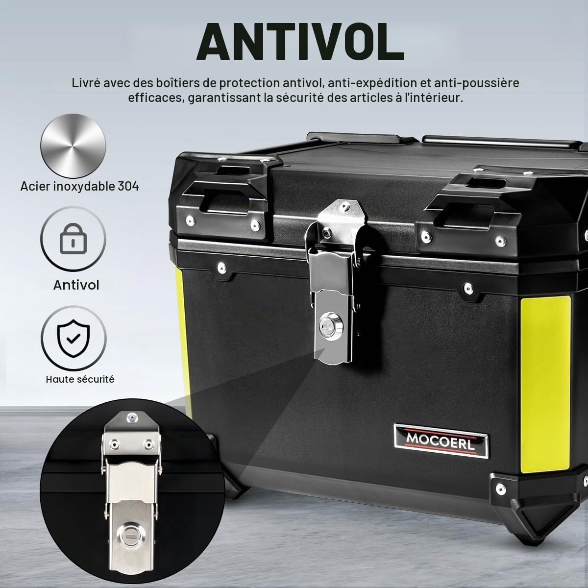 MOCOERL Top Case Moto, ABS Coffres et Bagages Moto,Bagagerie pour Casques et Bagages Scooters,Support de Fixation Universel (45, litres, E-570)
