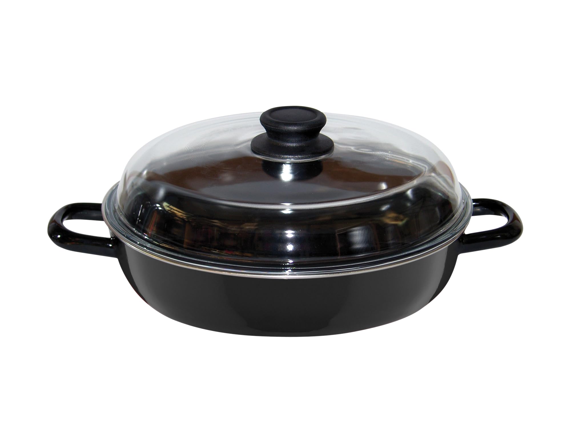 Riess Schmorpfanne 20 cm, hoch, mit Glasdeckel – CLASSIC Schwarzemaille