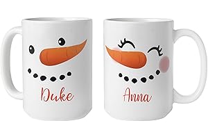 Taza Personalizada de Navidad: Set de Tazas de Muñeco de Nieve para Parejas