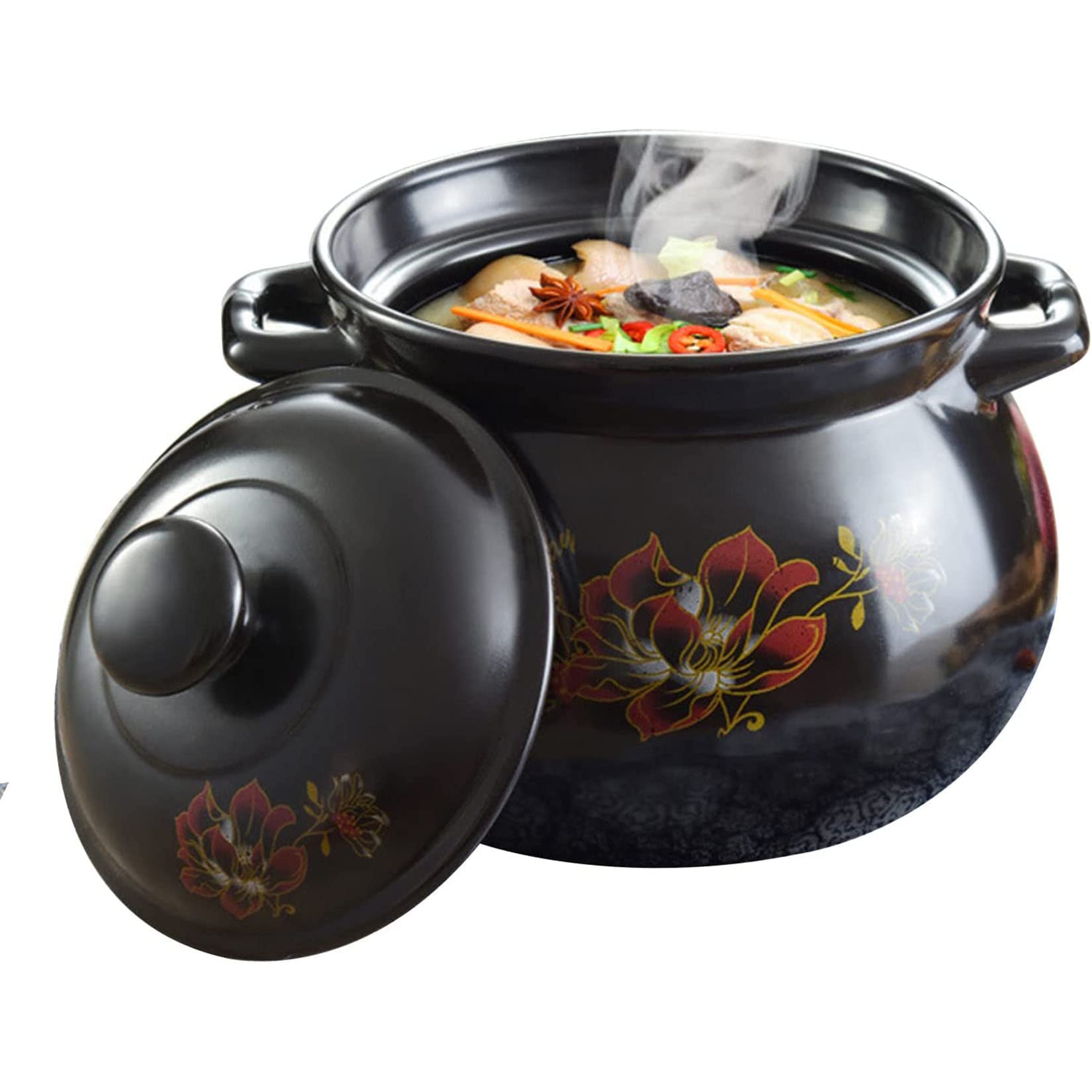 Olla De Barro Para Cocinar Con Tapa - Cazuela De Cerámica Para Bibimbap, Sopa y Platos Calientes - Resistente Al Calor - 7.3L
