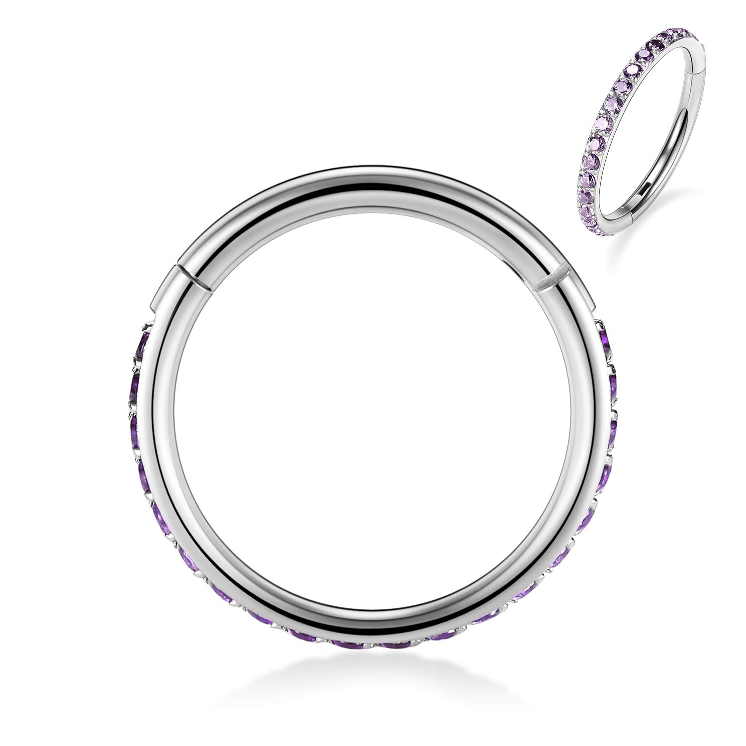 hengkaixuan CZ/Opal Nose Rings Conch Jewellery Septum Clicker 316L Surgical Steel Segment Ring Helix Cartilage Earrings Hoop Daith Tragus Rook Piercing Jewellery — view 53