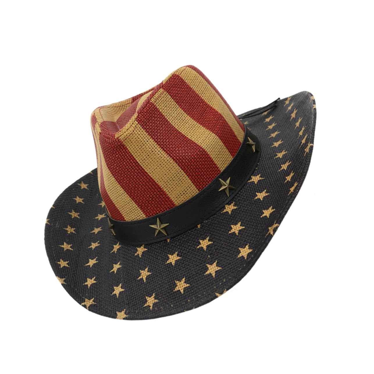 PRETYZOOM Classical Unisex Retro Straw Cowboy Hat American Flag Decor for Dance Stage Performers