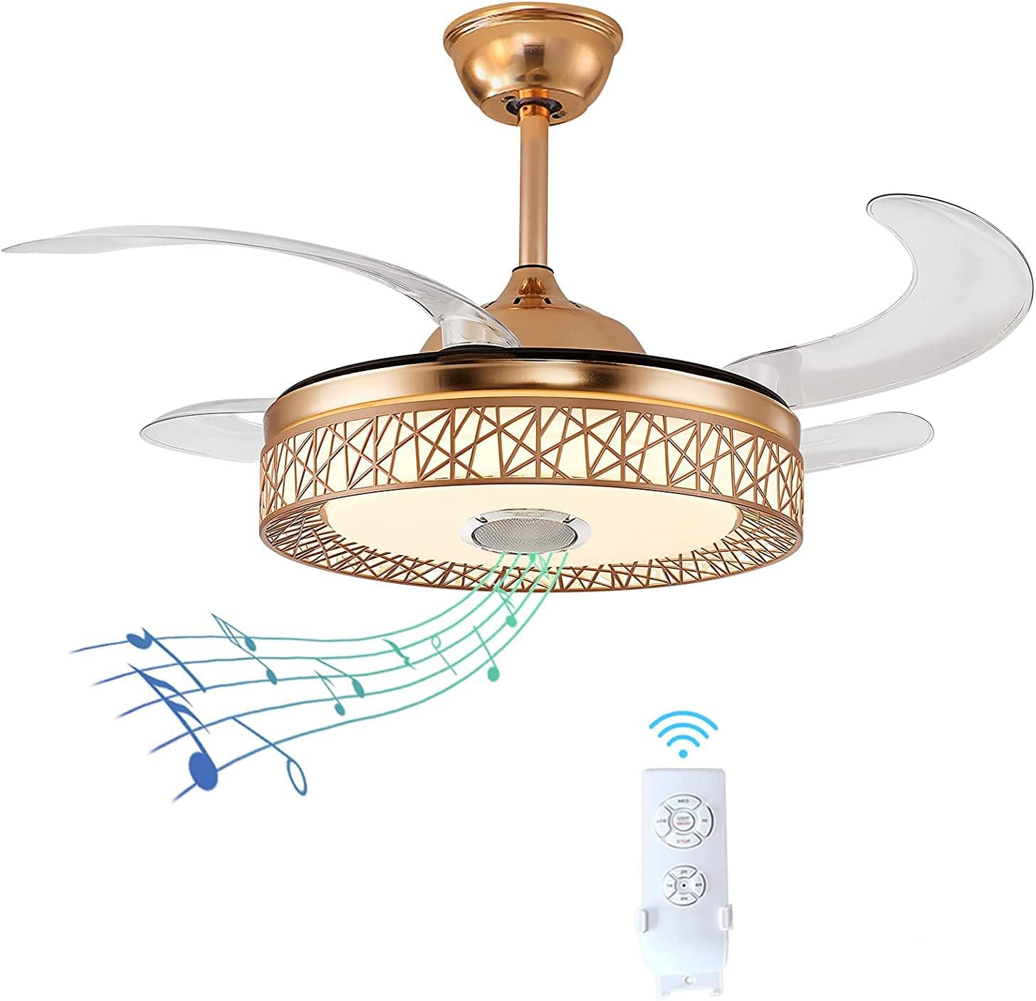 MODI 42 inch Ceiling Fan with Light and Remote Control - Gold, 65W | Modern | 4-Blades LED Fan Chandelier LED Indoor Fans for Dining Room,Bedroom | 3 Color Change