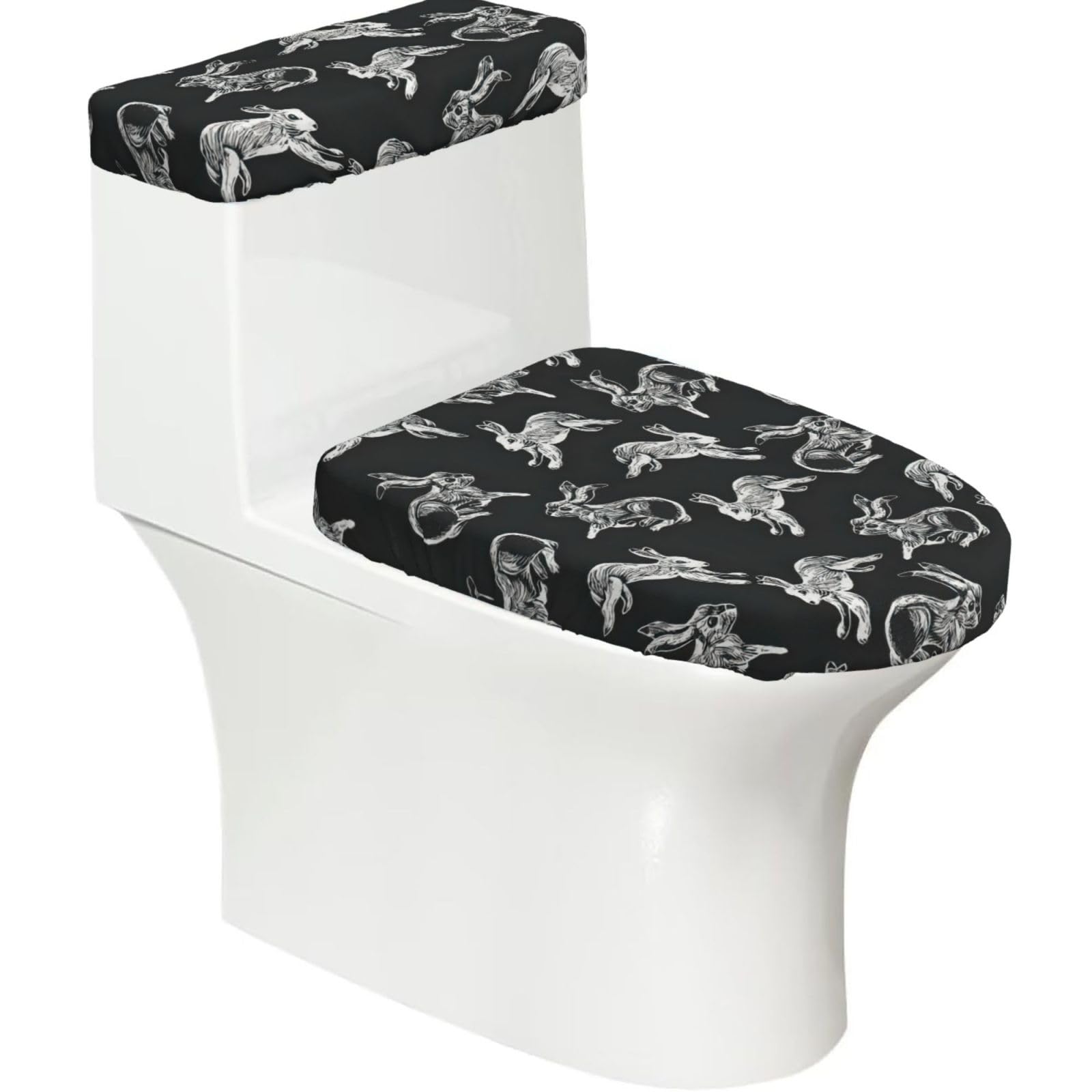 Bunny Rabbit Printed Toilet Tank and Lid Cover Set of 2 for Most Bathrooms, Fits Elongated Round Toilets
