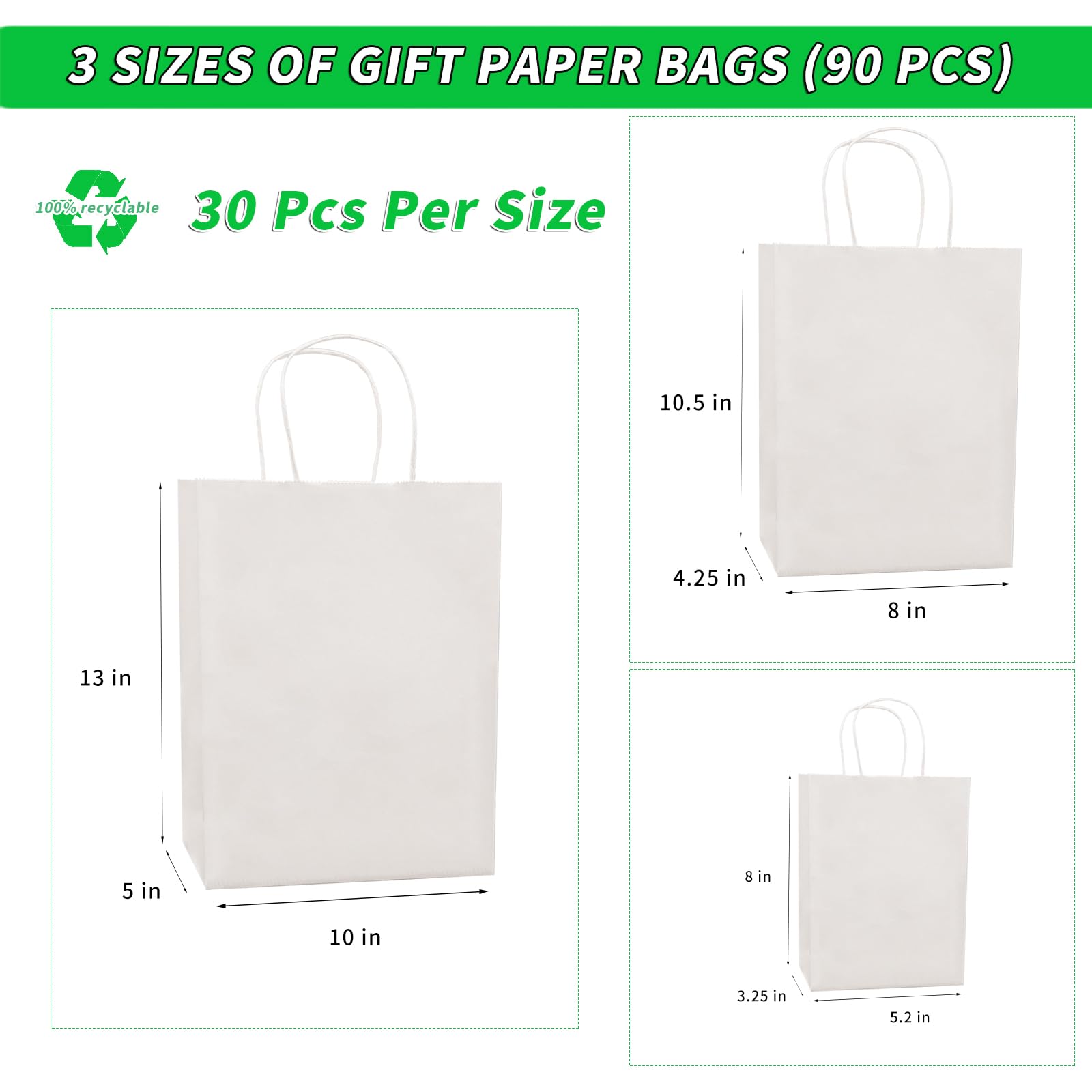 FACEBAG Weiße Kraftpapiertüten mit Griffen, verschiedene Größen, Geschenktüten für Gastgeschenke, Einzelhandel, Party, Festival, Hochzeit, Geburtstag, Shopping, Geschäft, Goody Craft Merchandise Take