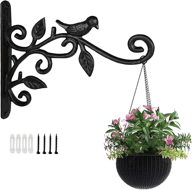 Zaguvox 2 Pack Wall Mounted Hanging Basket Brackets Outdoor Indoor Support Up to 35 lbs, Large Cast Iron Hanging Basket Hook For Garden Plants,Lantern,Light,Bird Feeder,Wind Chimes