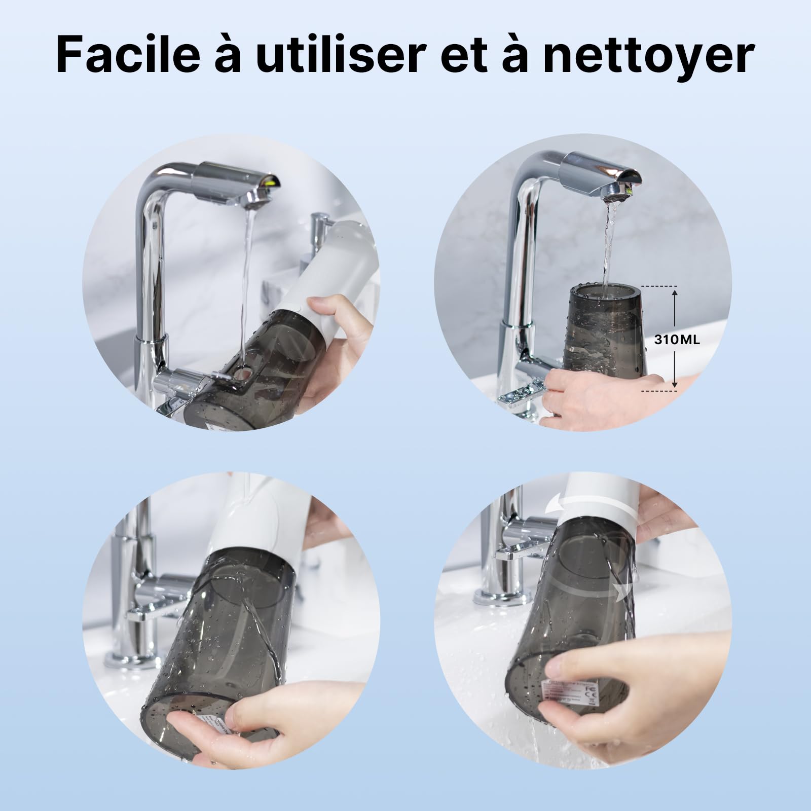 TUREWELL Jet Dentaire Hydropulseur Portable 310 ML avec 5 Modes, 4 Buses, Rechargeable Hydropulseur Dentaire Étanche IPX7 Pour La Maison et Les Voyages, Améliore la Santé Dentaire