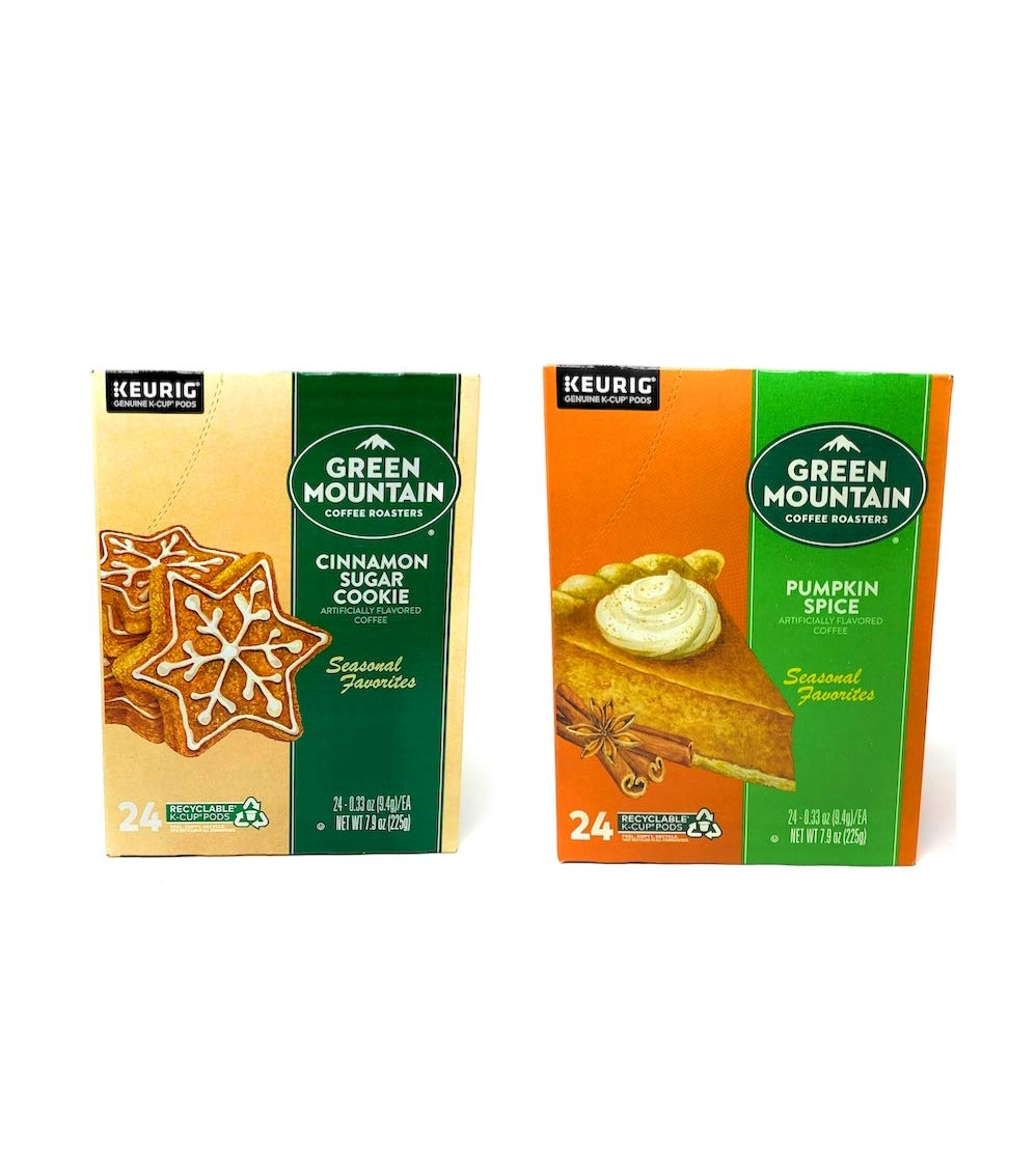 Green Mountain K Cups Seasonal Variety Pack of 2 Flavors - Cinnamon Sugar Cookie and Pumpkin Spice -