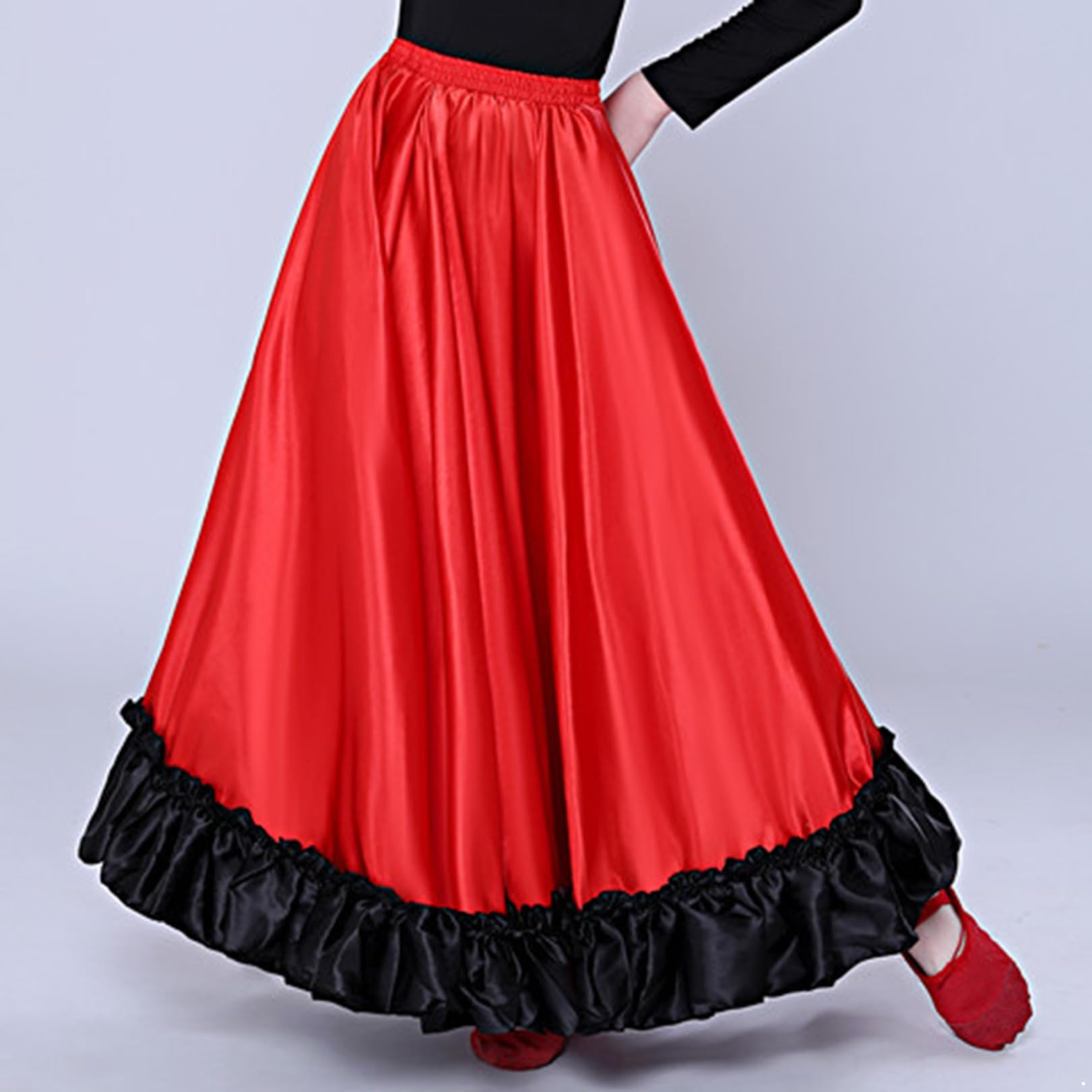 FEESHOW Mädchen Flamenco Rock Spanischer Tanzrock Lang Latin Standard Ballsaal Rock Swing Maxirock Kinder Karneval Faschnacht Party Outfit