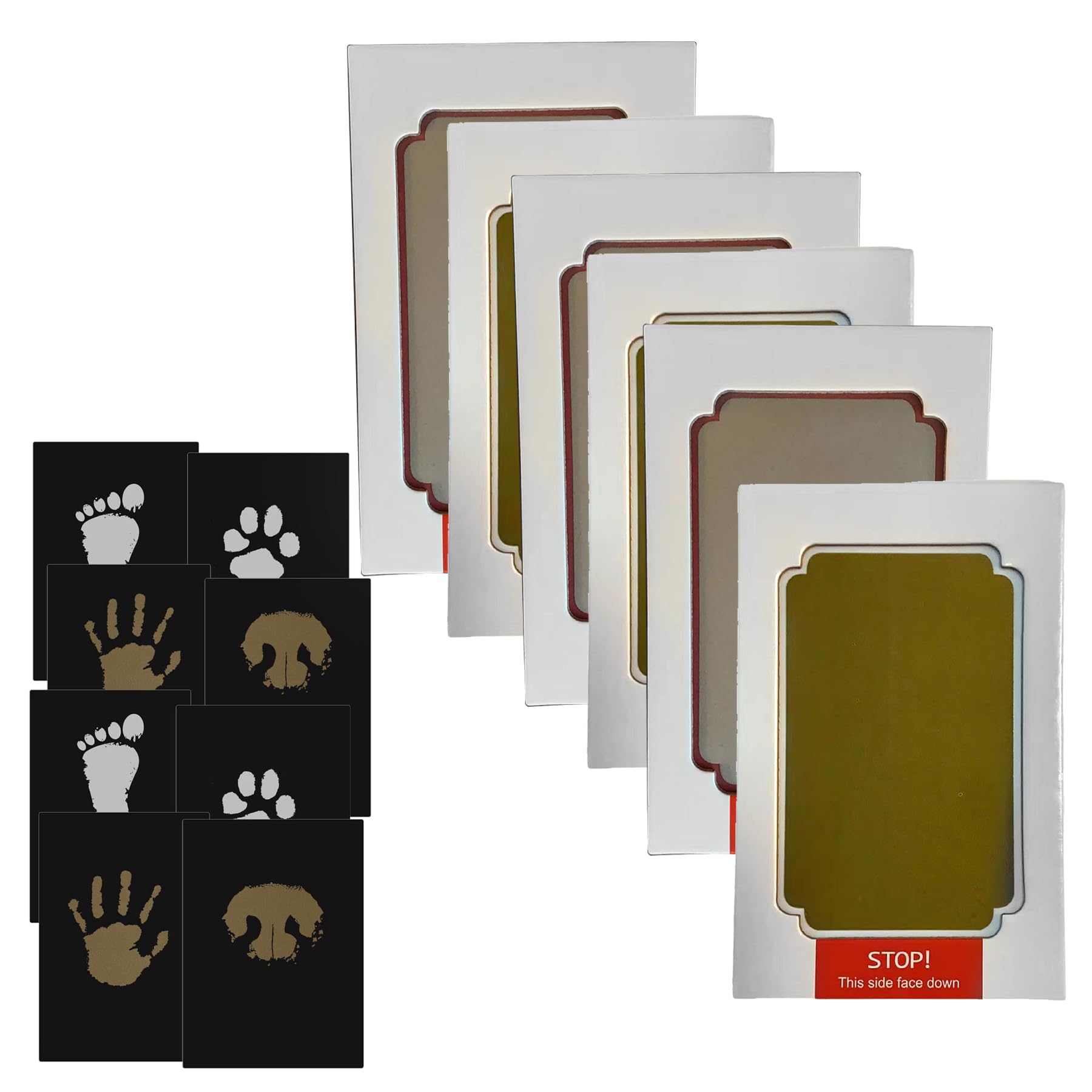 Kit Empreinte Bebe 6 Pièces Or et argent Empreinte Main Pied Bebe avec 12 cartes Kit Empreinte Chien Empreinte Chat Tampons d'Impression Sans Encre Cadeau de Bébé Souvenir