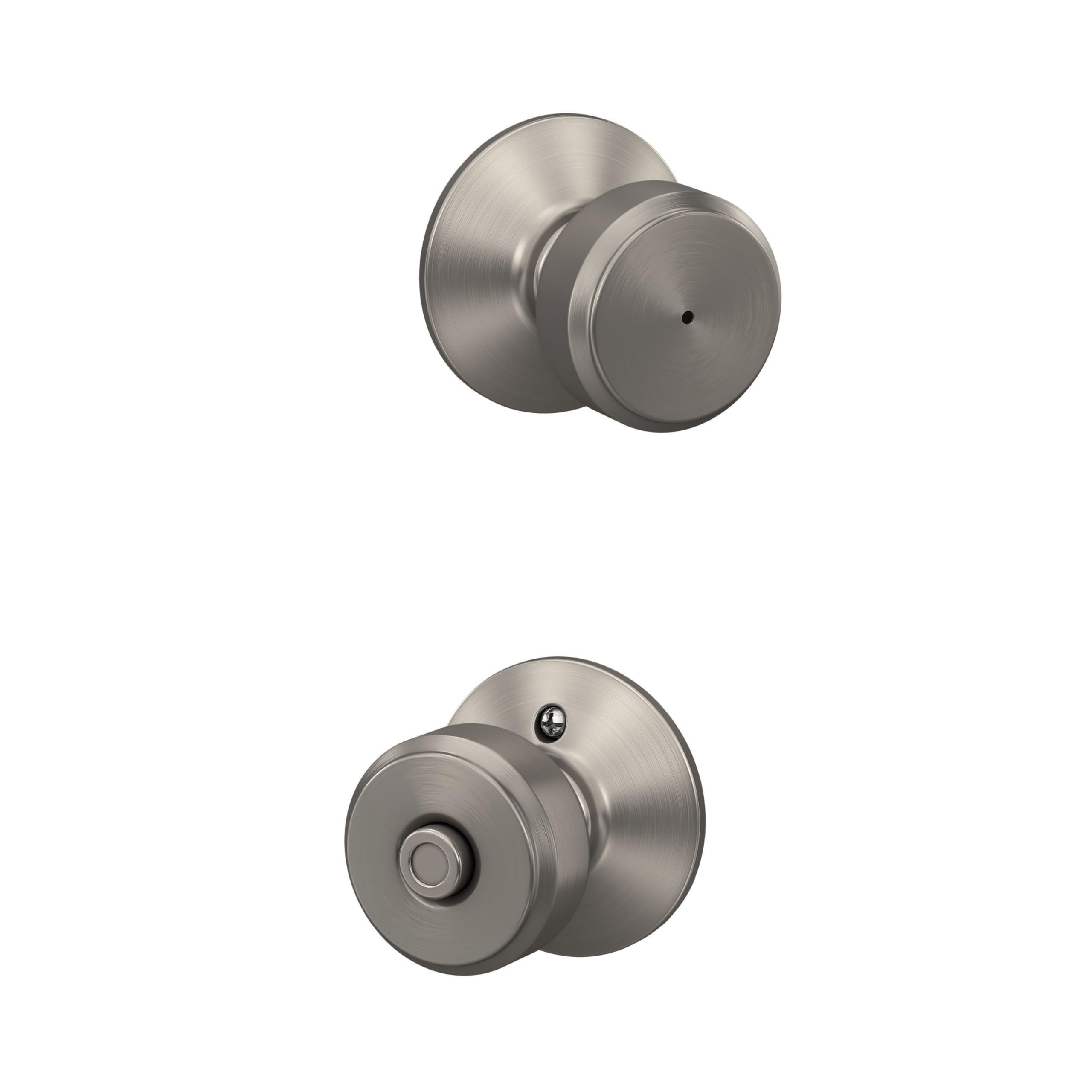 Schlage Bowery Bed/Bath Privacy Door Knob with Lock, Satin Nickel