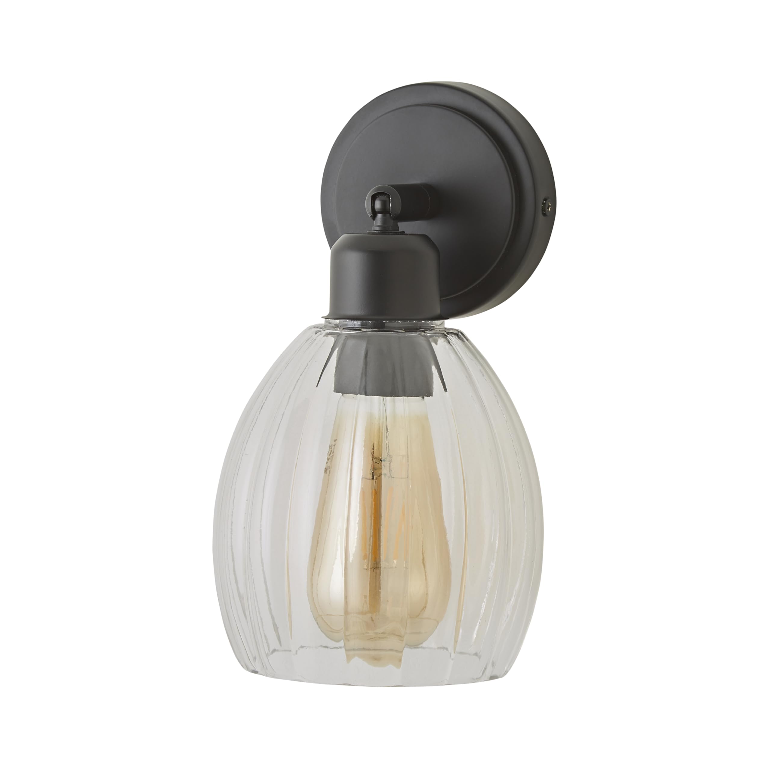 Valuelights Unisex Black Cheltenham Ribbed Glass Dome Adjustable Spotlight Wall Light With Bulb In