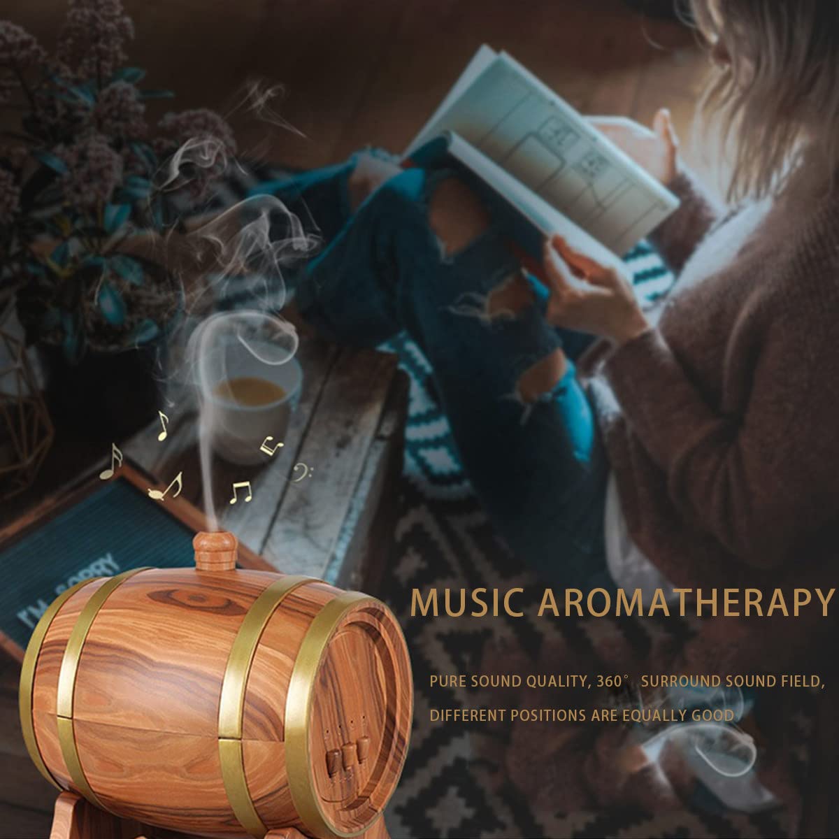 Dyfuzor olejków eterycznych do dużych pomieszczeń, nawilżacz aromaterapeutyczny 300 ml ze sterowaniem Bluetooth, timerem i światłami zmieniającymi kolor