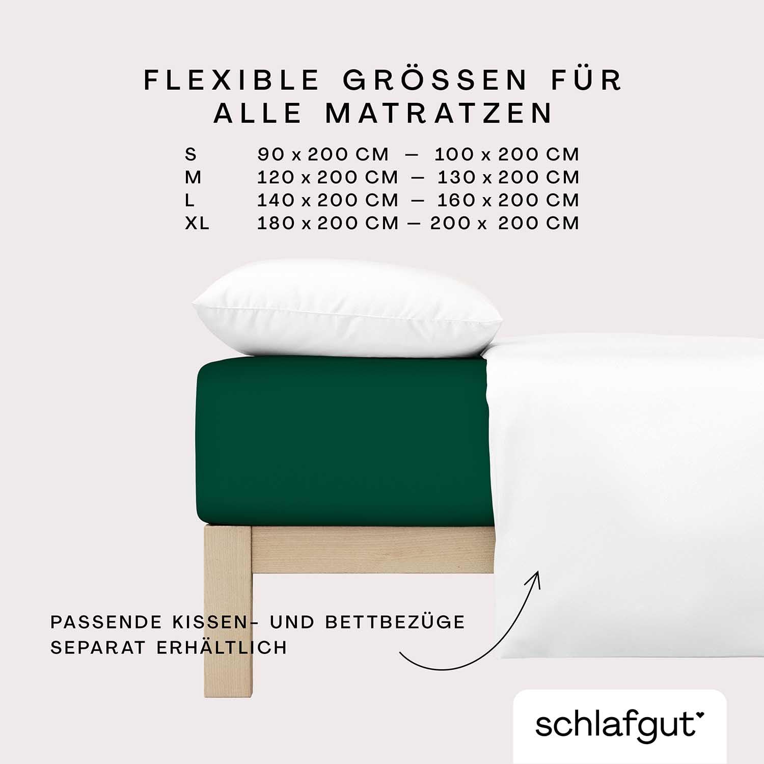 schlafgut Frottex Spannbettlaken 140x200 cm Frottee Baumwolle, Green Deep | Bettlaken, Spannbetttuch 160x200 cm, Grün, Frottee Stretch, saugfähig, bis 25 cm Steg, OEKO-TEX, Rundumgummi