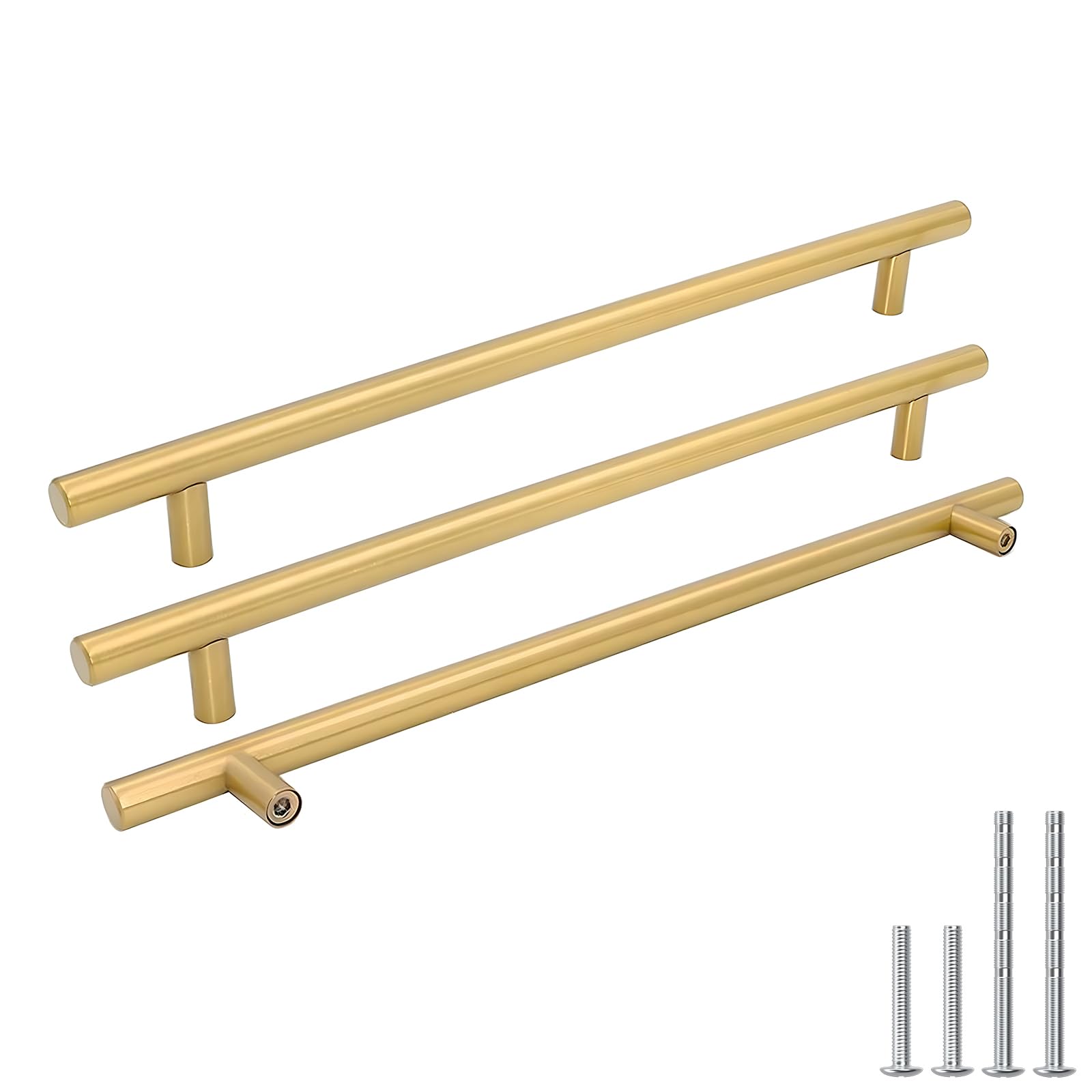 goldenwarm Brushed Brass Cabinet Cupboard Drawer Door Handle Pull Knob for Furniture Kitchen Hardware 10in Hole Center 12-3/5in Overall Length, 2 Pack