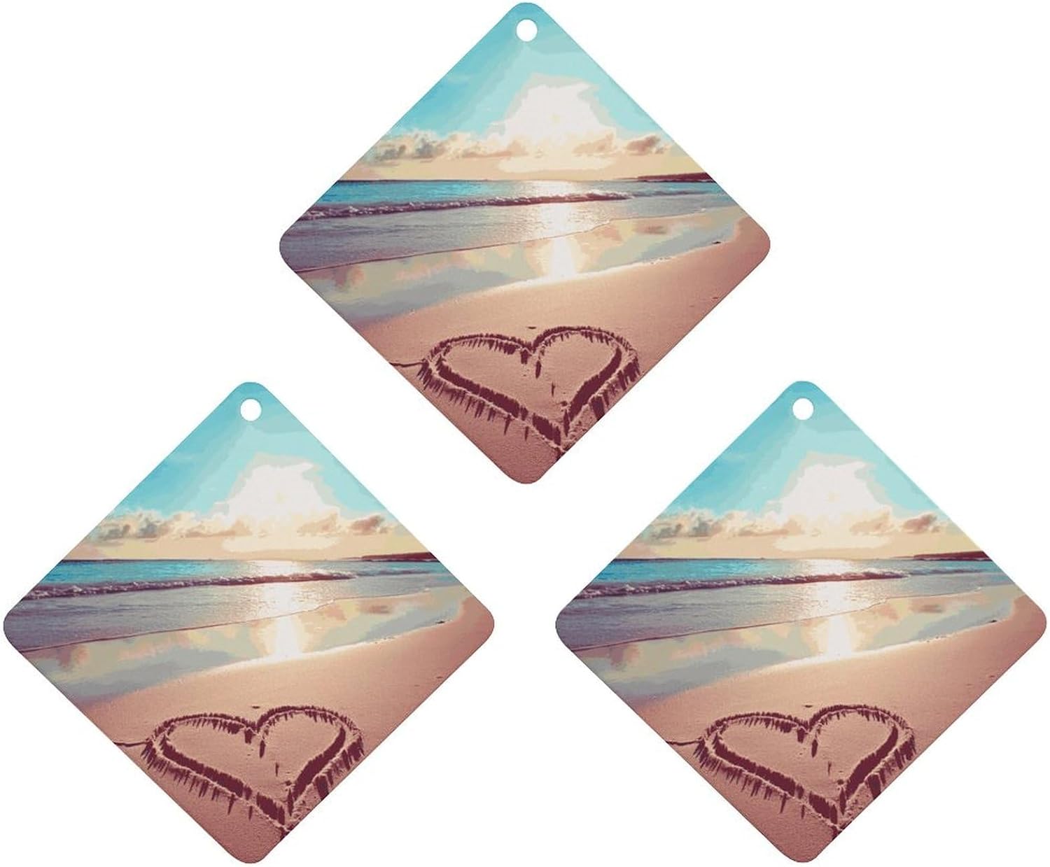 3PCS Love Beach Car Air Freshener Hanging Scented Cards Cute Black Car Fresheners Long Lasting New Cars Scents for Women Men Natural Air Freshener with Lanyard Automotive Freshies