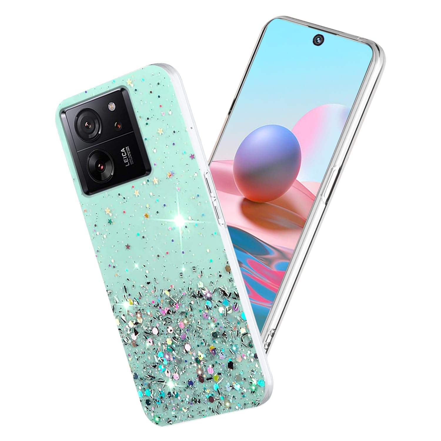 Transparente & Glitzernde Handyhülle Für Xiaomi 13T Pro / 13T - Ultra-dünne, Stoßfeste TPU Schutzhülle Mit Galvanisiertem Rahmen (blau)