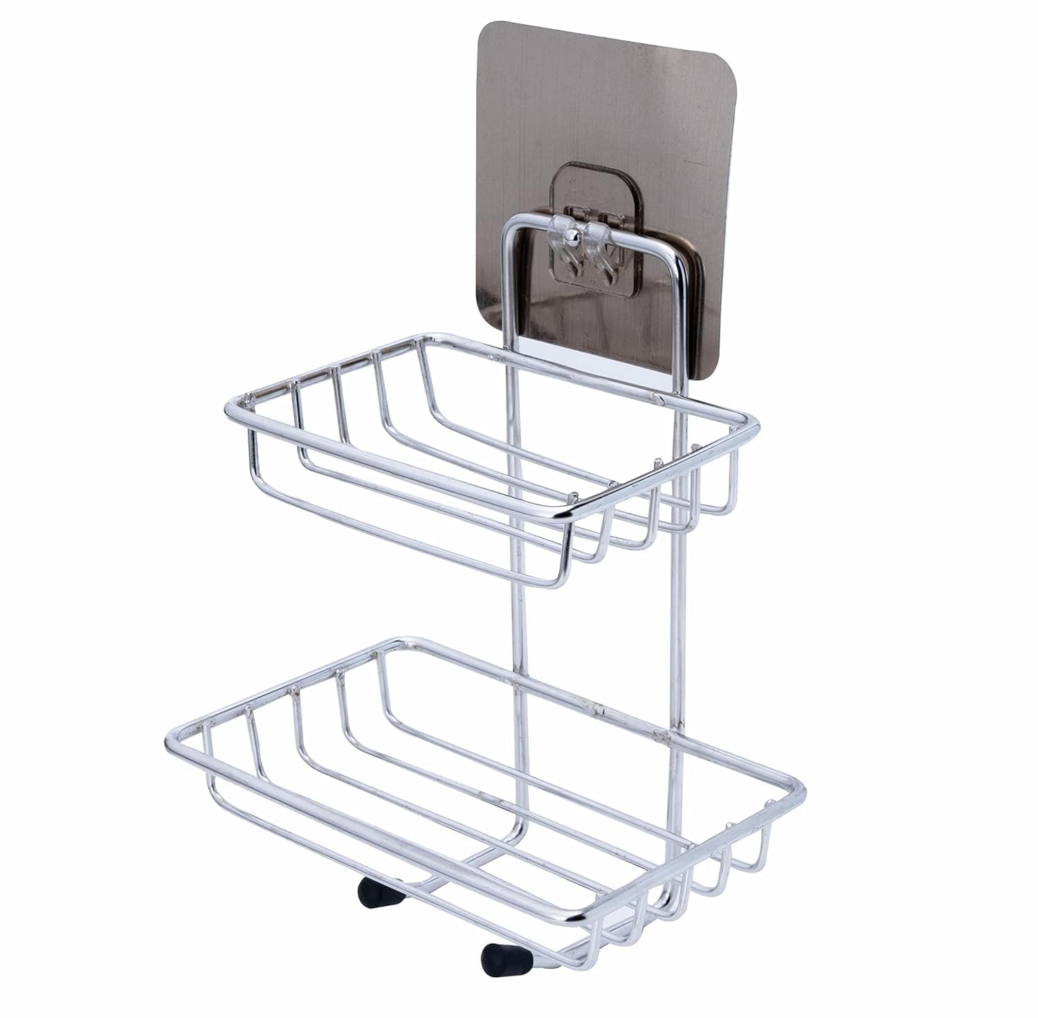 OnisHomes Self-Adhesive Stainless Steel Double Layer soap Dish Holder Kitchen Bathroom Soaps Storage Rack with 2 Hook
