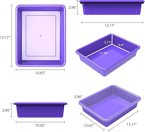 Miniatura 6 de Storex Bandeja de almacenamiento plana tamaño carta, contenedor organizador para aula, oficina y hogar, violeta, paquete de 5 (62521U05C)