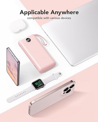 Miniatura 7 de VRURC Cargador portátil, cargador de batería de 20000 mAh, carga rápida, micro y USB C integrado, tres cables, 4 salidas y 2 entradas con pantalla