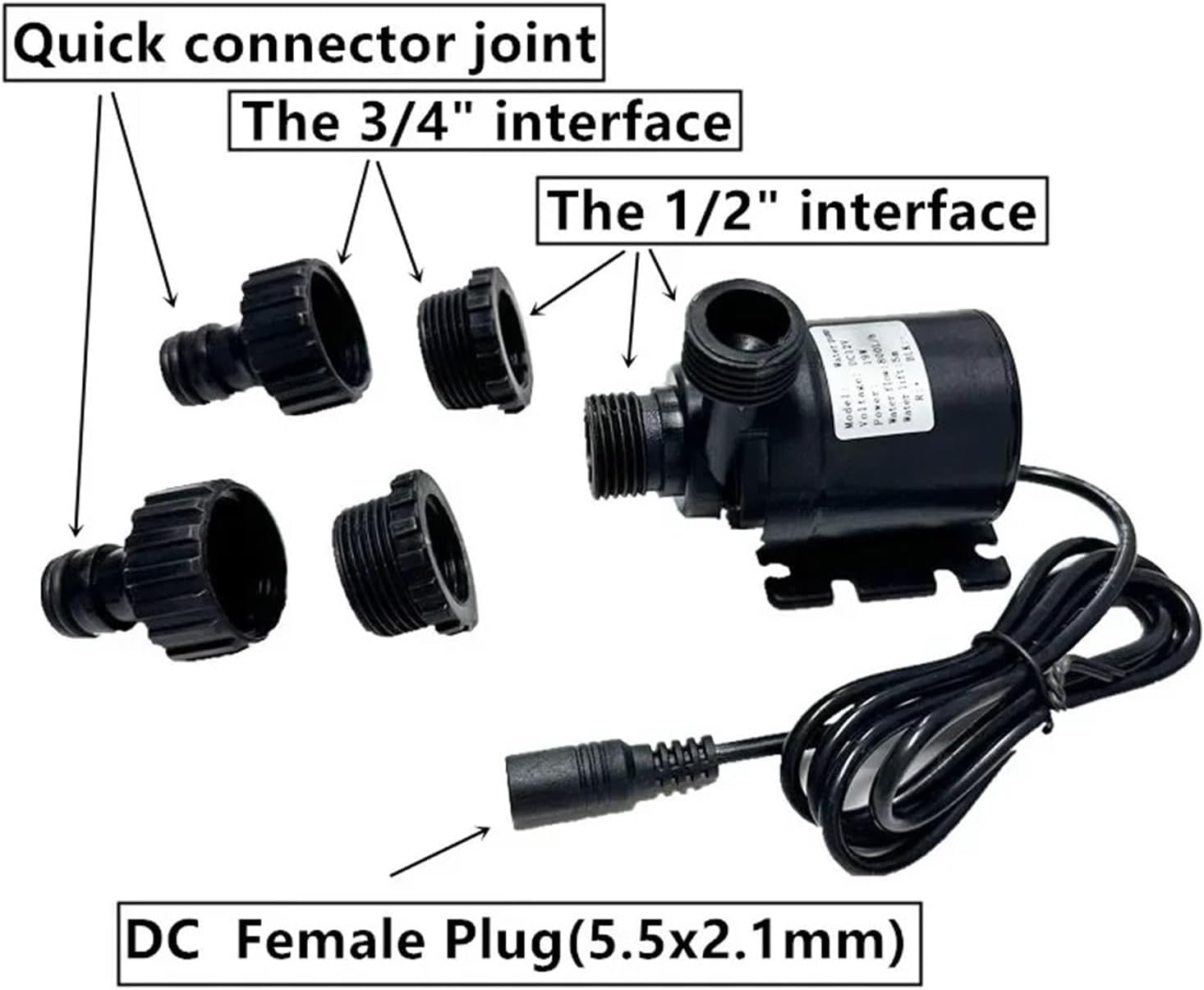 Fish tank submersible pump, mini brass, quick connector, brushless heater, solar hot water pump, 12V, DC 24V, 1/2"(12V Bare Wiring)