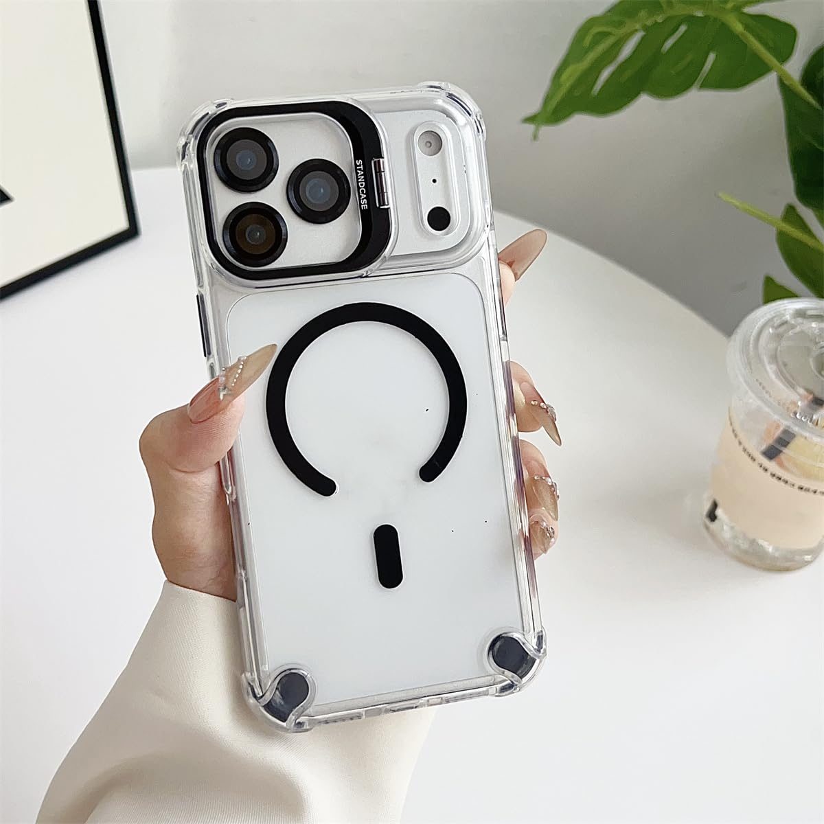 Étui magnétique iPhone 12 Pro noir transparent avec support - 8