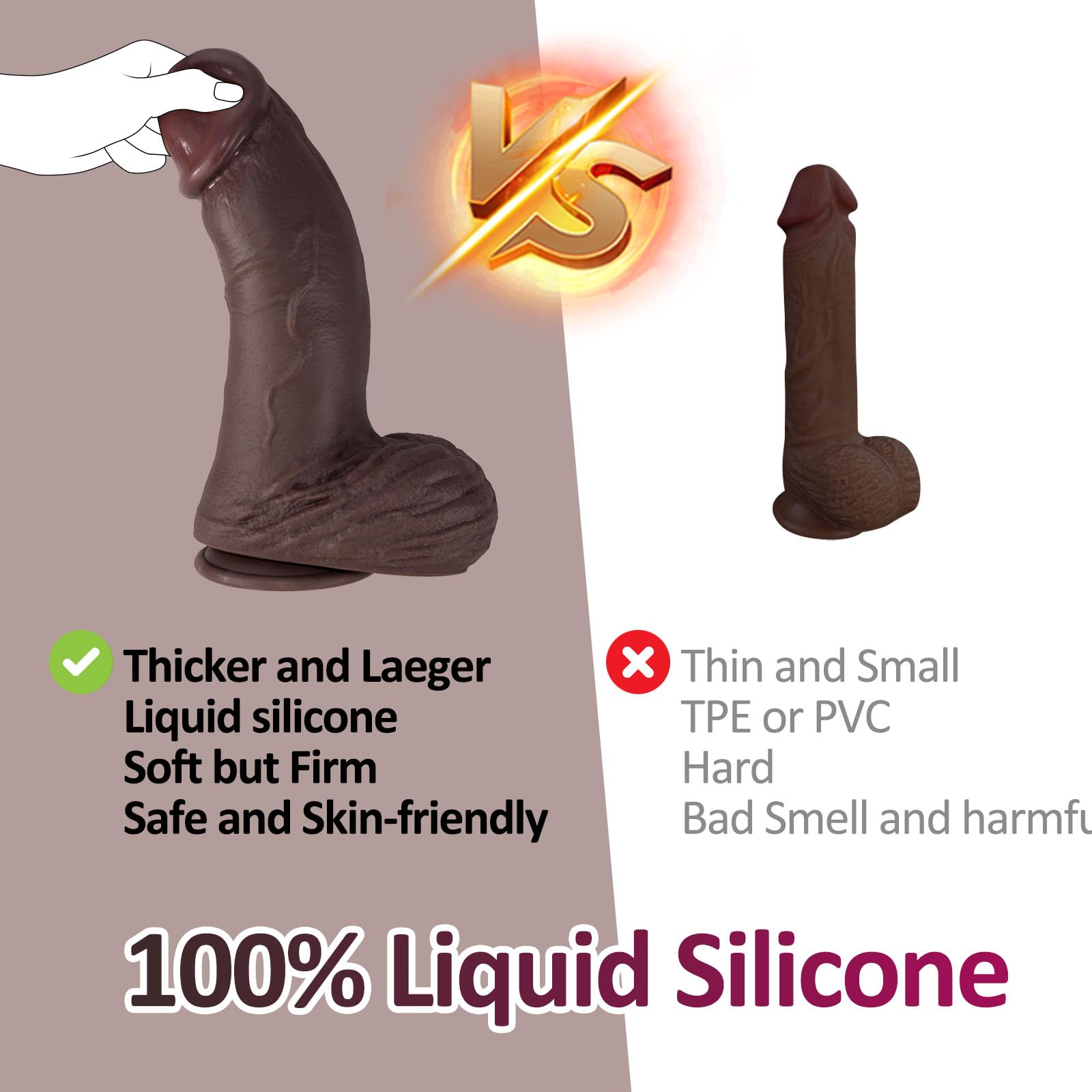 Dildo nero gigante e spesso con circonferenza di 23,4 cm, dildo in silicone a doppia densità super morbido e realistico con potente ventosa per la stimolazione del punto G e giochi anali, sex toy