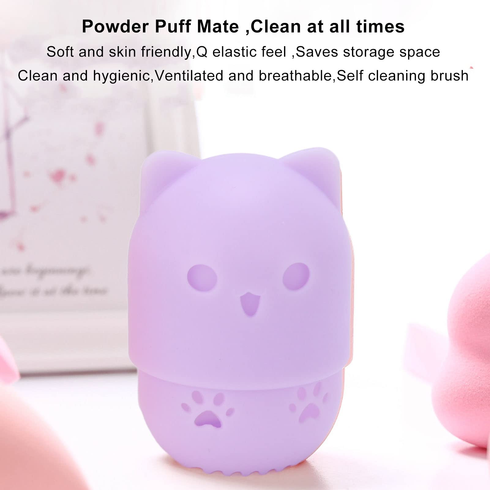 Porta Spugna Per Trucco In Silicone A Forma Di Gatto - Supporto Per Beauty Blender Con Fori Di Ventilazione - Contenitore Da Viaggio Per Makeup Sponge - Rosa