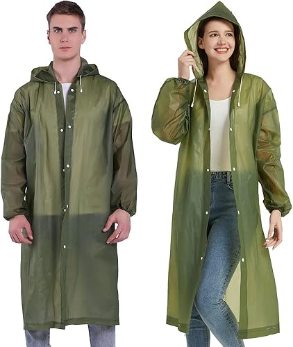 Paquete de 2 ponchos de lluvia impermeables para adultos, impermeables de emergencia reutilizables con capucha y cordón, ponchos ligeros
