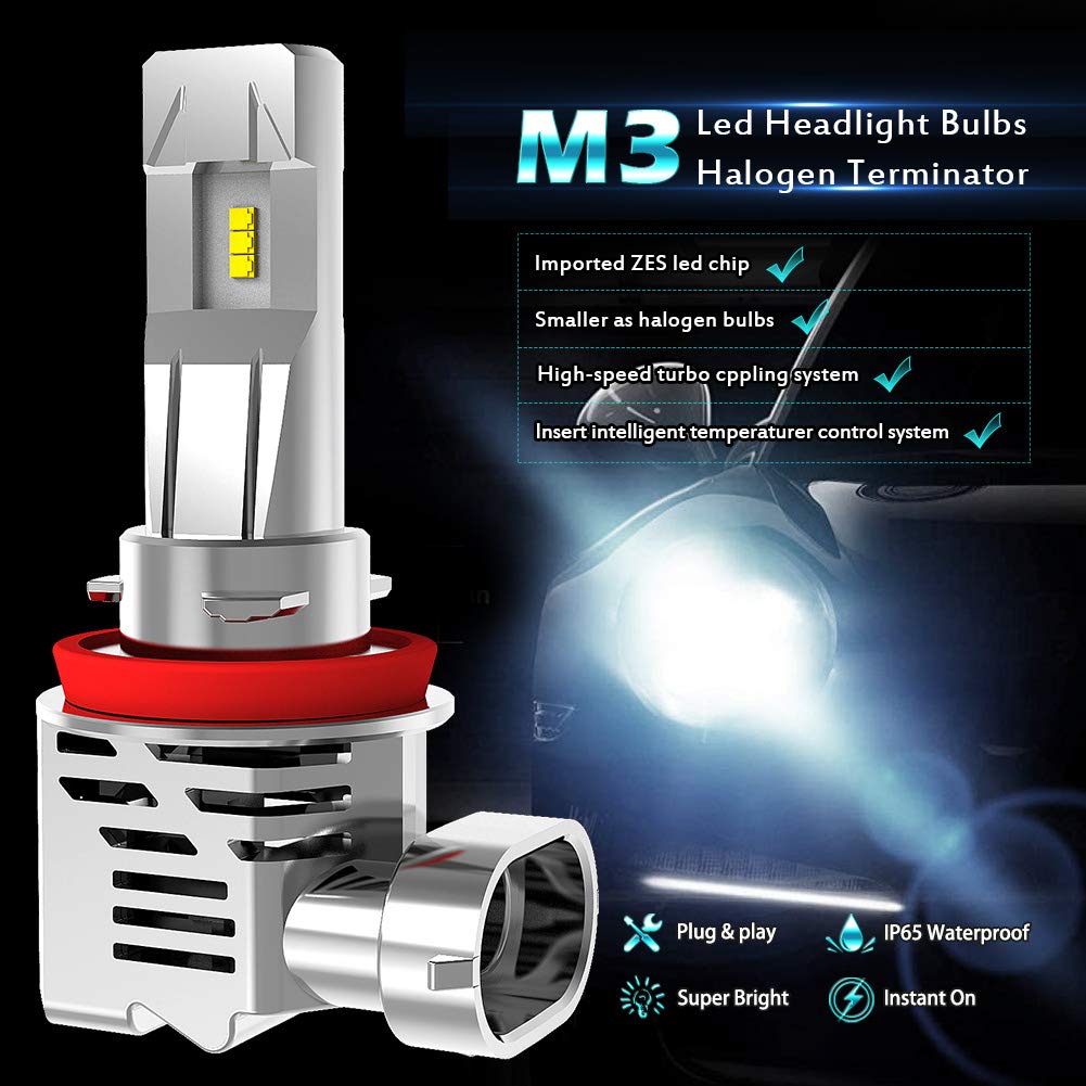 KATUR H8 H9 H11 H16 (Japonia) Żarówki LED do reflektorów, niezwykle jasne, chipy 10000LM, design 1:1, wszystko w jednym, zestaw do konwersji reflektorów o wysokiej mocy 55W 6500K ksenonowe białe - 2