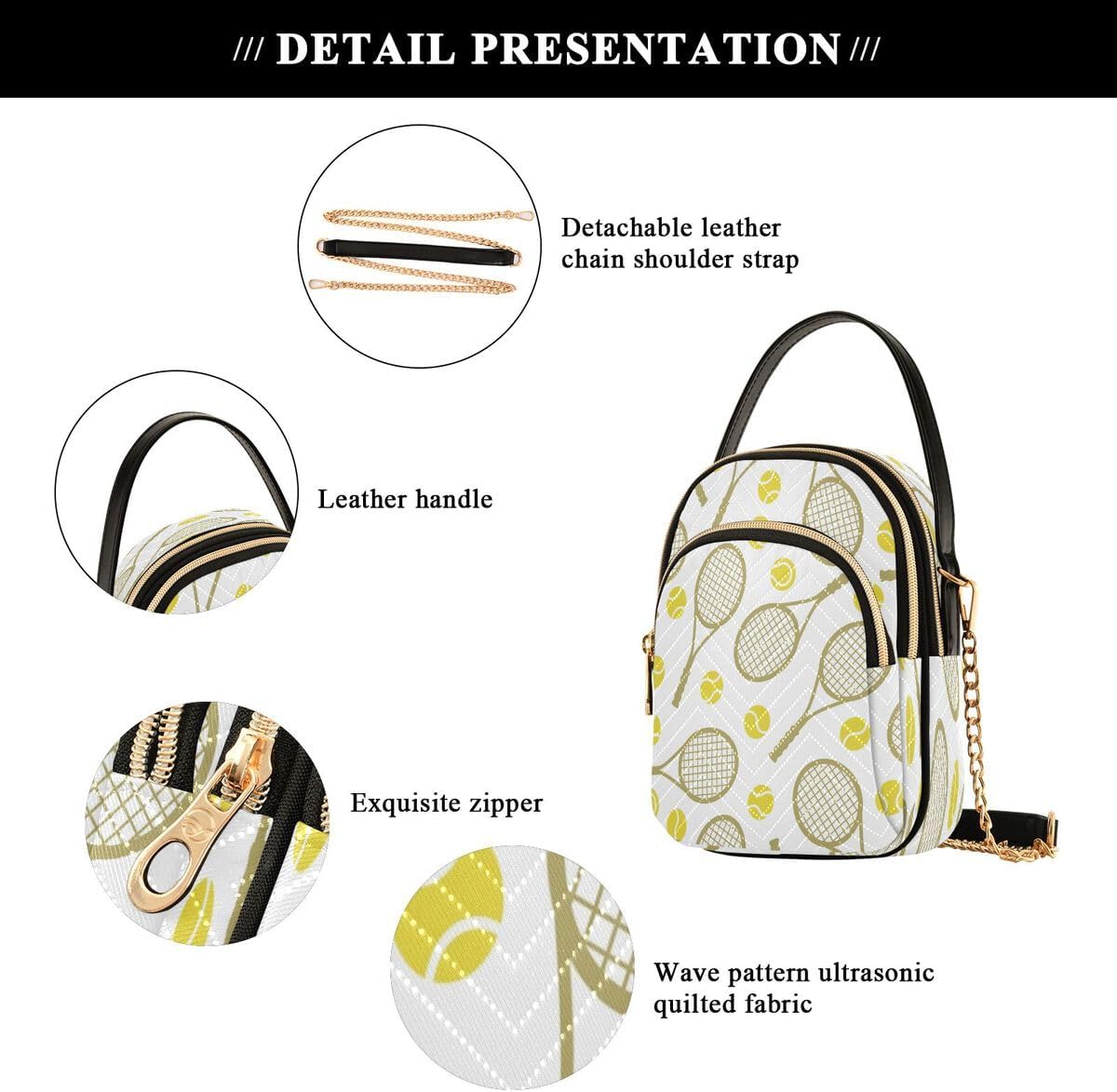 ALAZA Tennis Ball White Crossbody Bag Small Shoulder Handbags Leather Purse for Women - Image 6