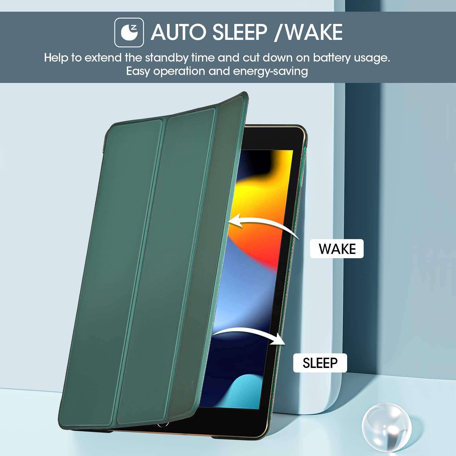 ProCase Cover per iPad 9 2021/8 2020/7 2019/iPad 10.2” Custodia[A2602 A2603 A2604 A2605 A2270 A2428 A2429 A2430 A2197 A2198 A2200], Smart Cover Sottile Leggero Traslucida Smerigliata -Verde Notte