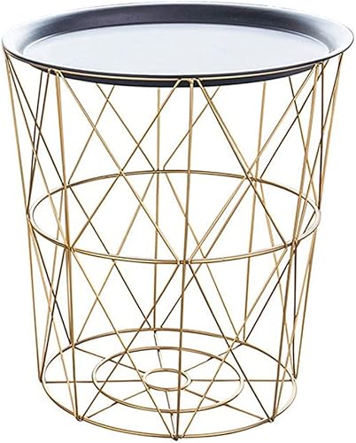 WYFDP - Mesita de noche de hierro minimalista de metal pequeña mesa de centro pequeña para dormitorio color dorado  negro tamaño M