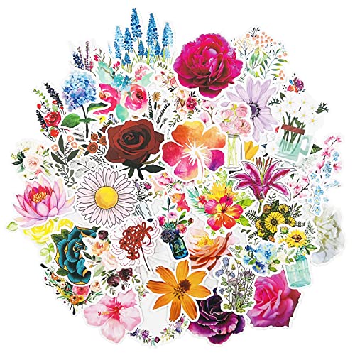 lyfLux 100 Pcs Flower Stickers, Beautiful, Lovely and Vivid PVC Waterproof Stickers and Decals, All Sorts of Flowers, Suitable for Water Cup, Mobile Phone Case, Book, Laptop, Glass, Luggage