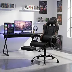 Cadeira Gamer BlackMamba Ergonômica com Inclinação e Apoio para Pernas Preta