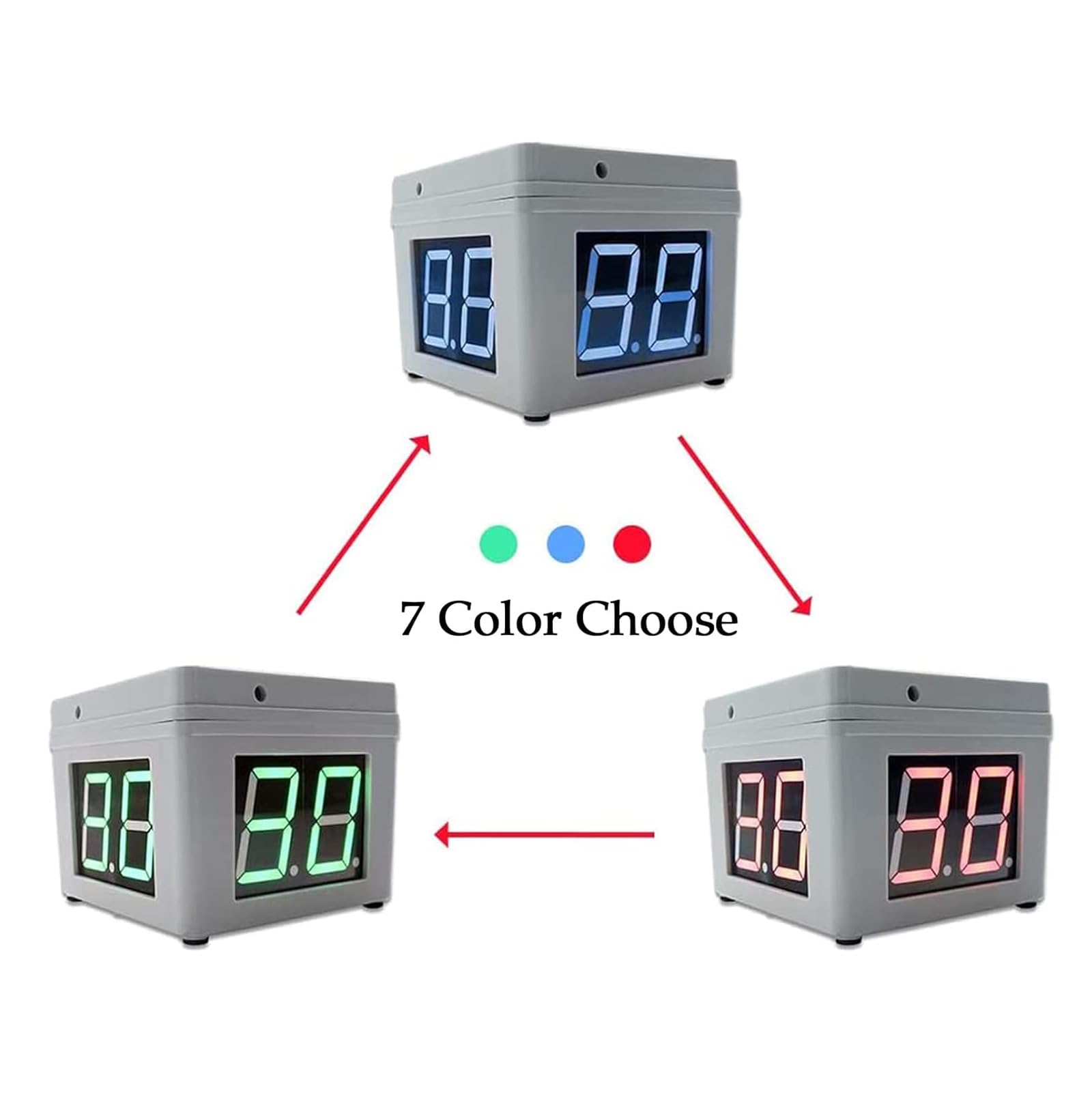 Zegar wyścigowy LED 3,8 cm, 4-stronny cyfrowy stoper do odliczania strzałów, wyświetlacz LED w 7 kolorach, 99 sekund, odliczanie/sygnał dźwiękowy, do zarządzania czasem