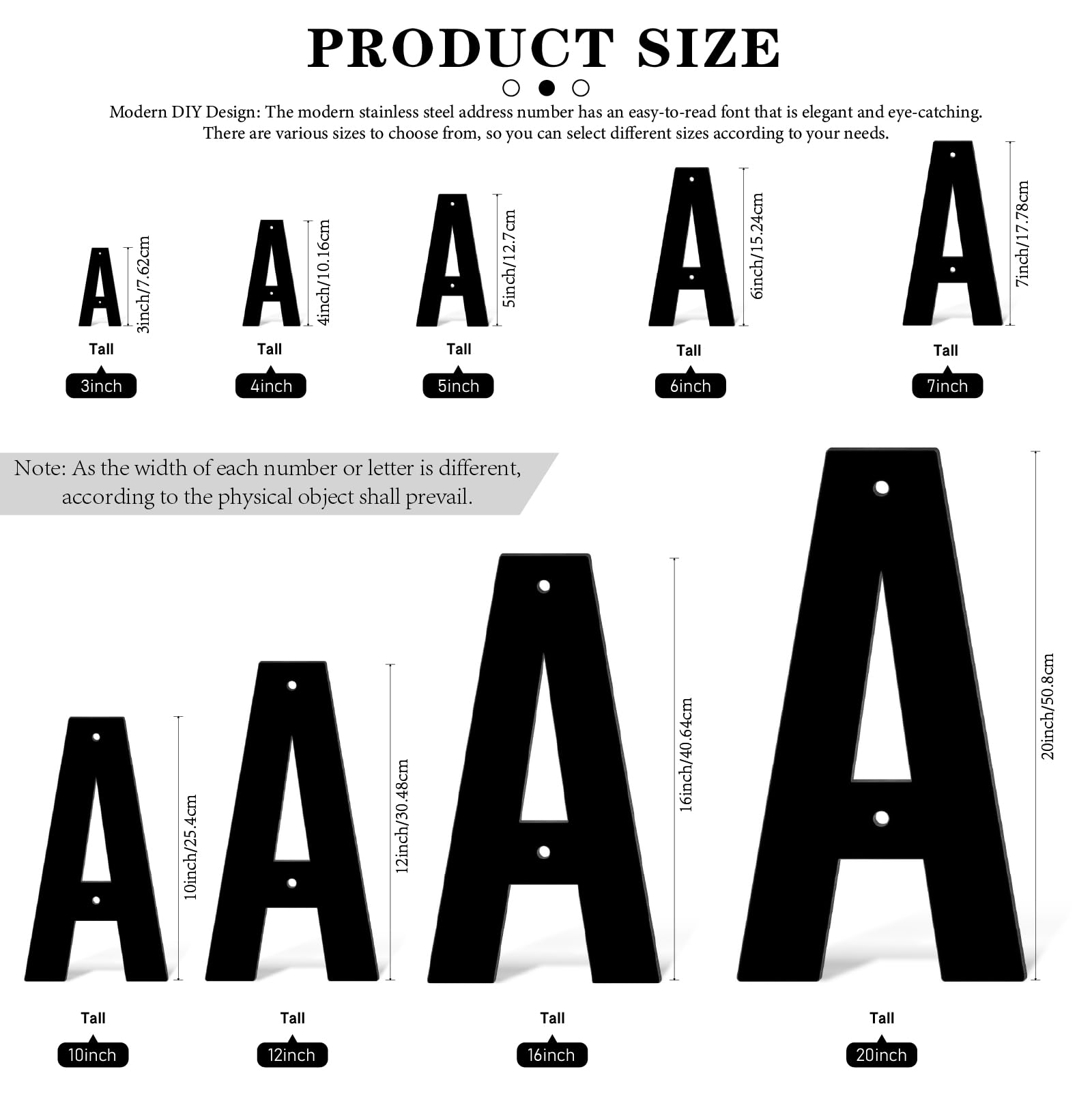Números de puerta y letras de acero inoxidable de 50,8 cm, color negro, modernos números de buzón y números de casa para exteriores, números de dirección para casa o apartamento (G)