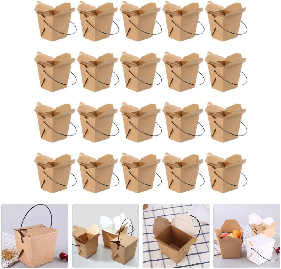 Hemoton 20pcs Take-out Boxes Handheld Kraft Containers for Snacks French Fries Cookies and More Lightweight Portable Food Packaging for Easy Carrying